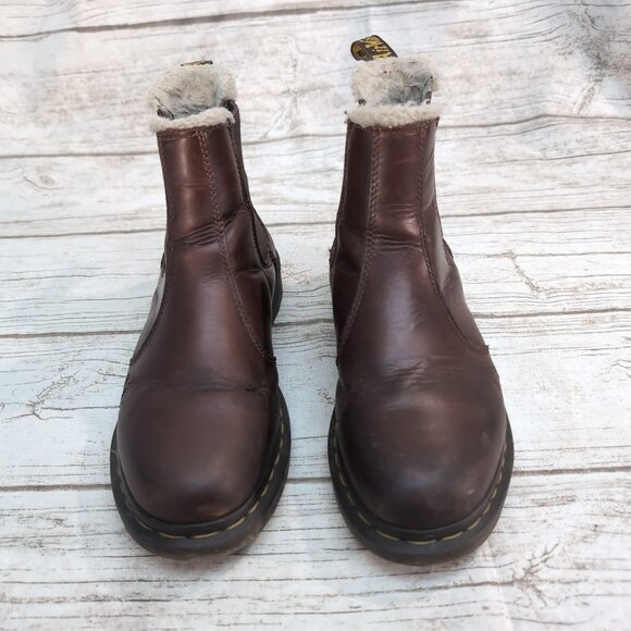 Dr. Martens Leonore Fur-Lined Chelsea Boots Brown Leather – Women’s 7 - Picture 1 of 9
